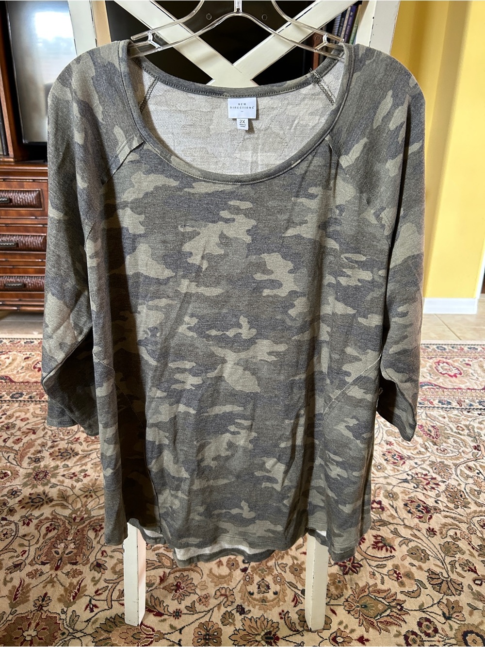 Women’s 2X camo tee shirt 3/4 sleeves new with tags New Directions $44 new